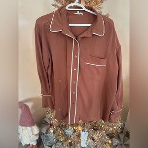 Brown Button-Up Shirt with White Trim